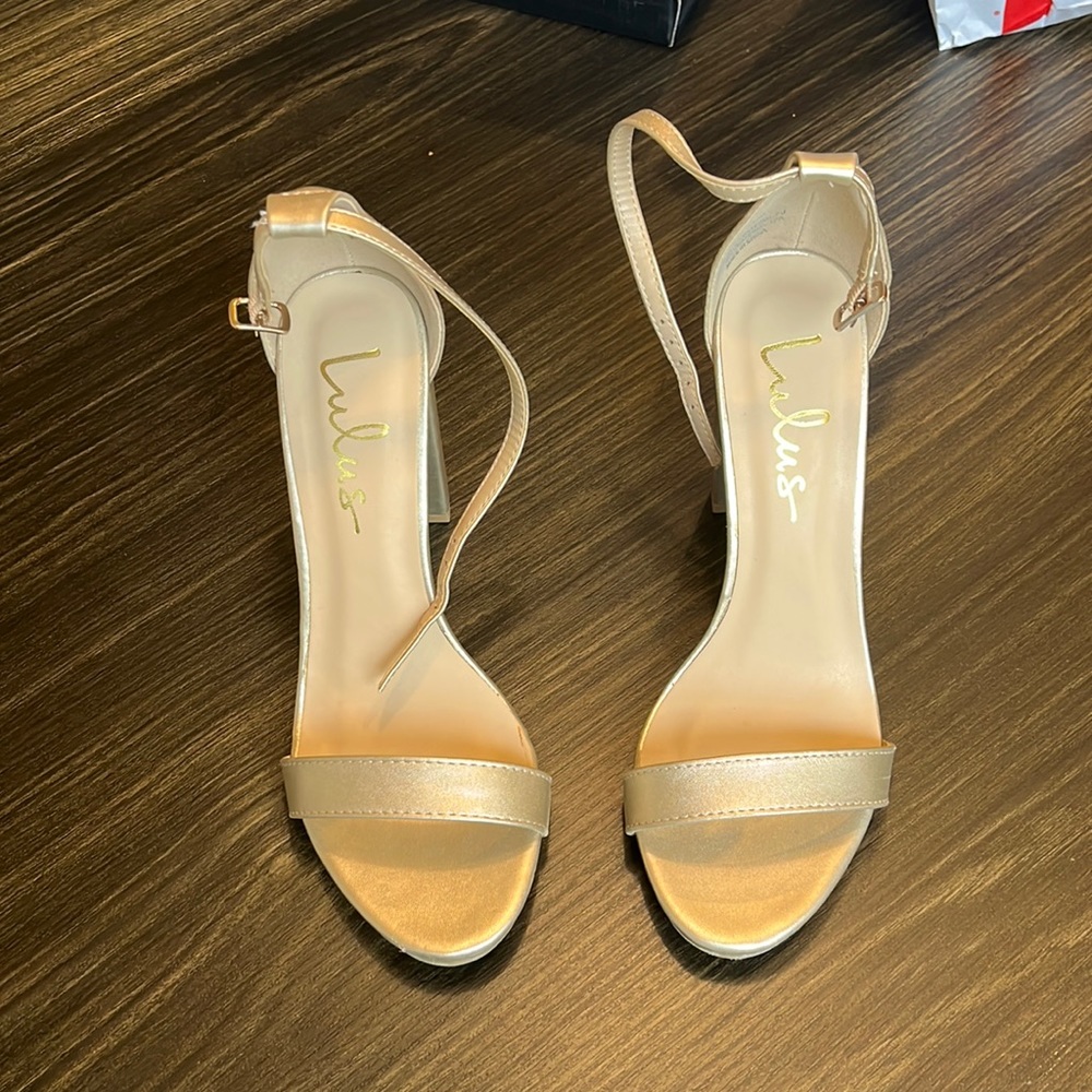 Lulu’s Taylor Gold Ankle Strap Heels